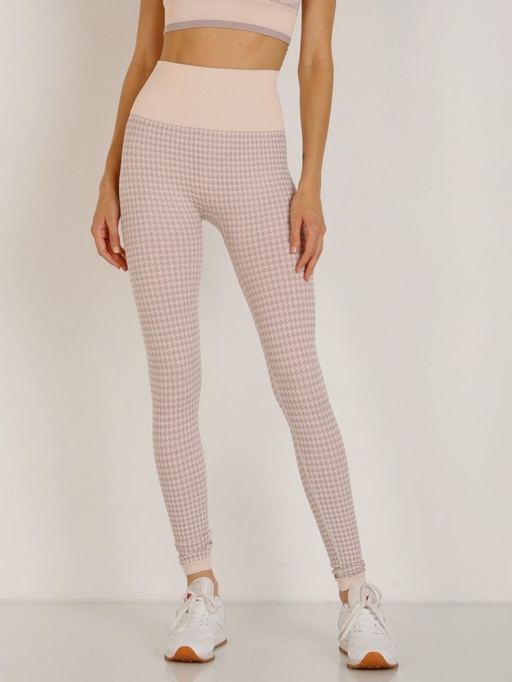 Varley Pink and Purple Hobart Houndstooth Ribbed Seamless Leggings Size L/XL